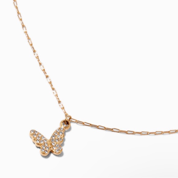 Gold-tone Stainless Steel Pavé Butterfly Pendant Necklace - Picture 1 of 5